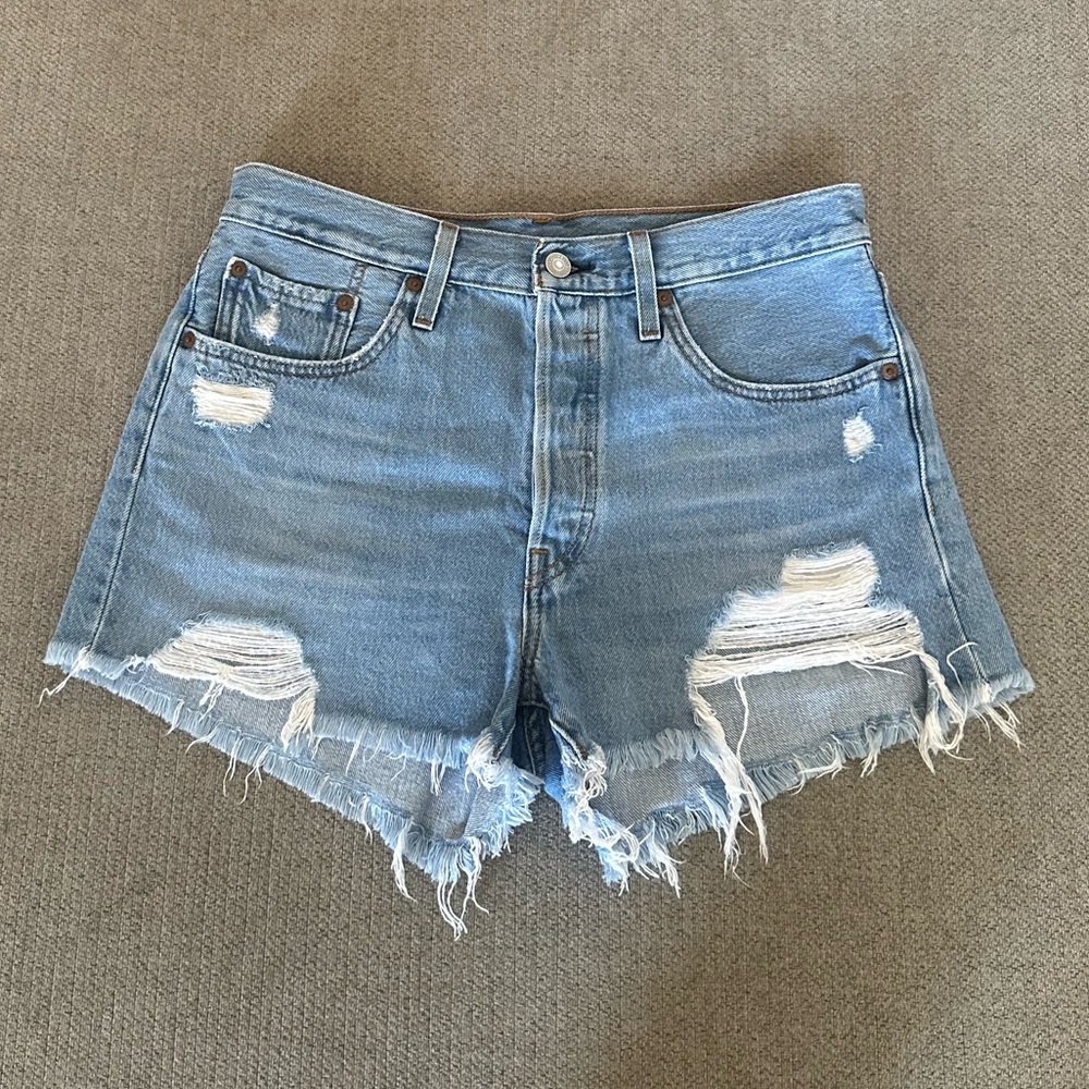 Levi's 501 Light Blue Distressed Denim Cutoff Shorts